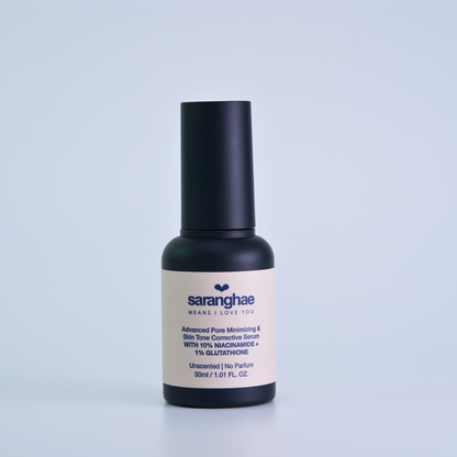 saranghae advanced pore minimizing & skin tone corrective serum with 10% niacinamide nd 1% glutathione