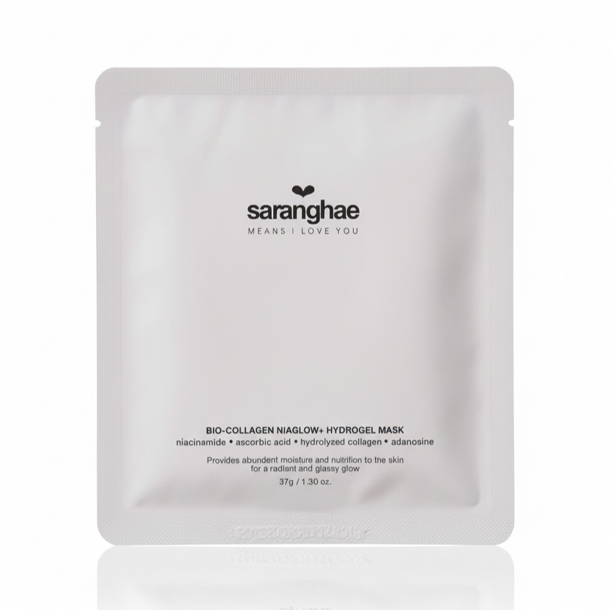 saranghae bio-collagen niaglow+ hydrogel mask for ultra hydration and moisturization, the very best of Korean skincare and korean beauty.