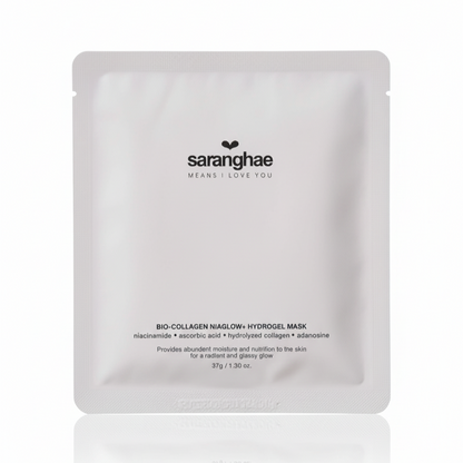 saranghae bio-collagen niaglow+ hydrogel mask for ultra hydration and moisturization, the very best of Korean skincare and korean beauty.